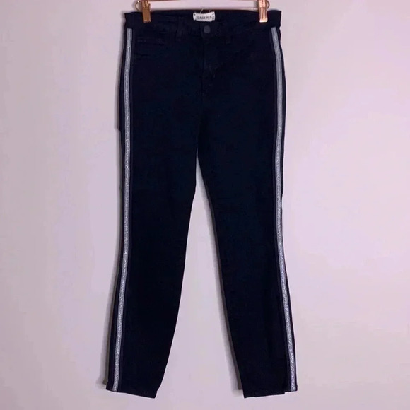L'Agence Margot Tuxedo Stripe High Rise Skinny Jeans Black Silver Size 26 - Picture 2 of 8
